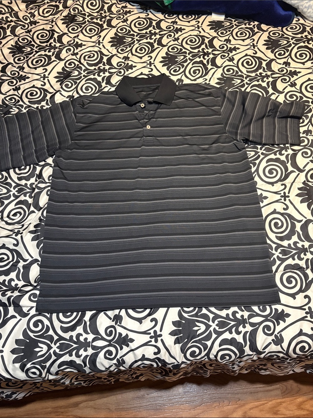 Men's Black & Charcoal Striped Polo Shirt